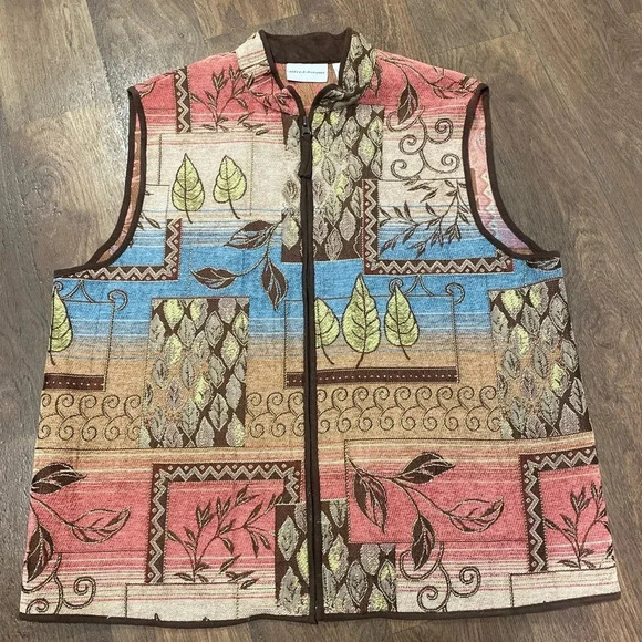 Alfred Dunner Ladies Tapestry Vest Cider House Fall Foliage Design Size 14 - Picture 2 of 9